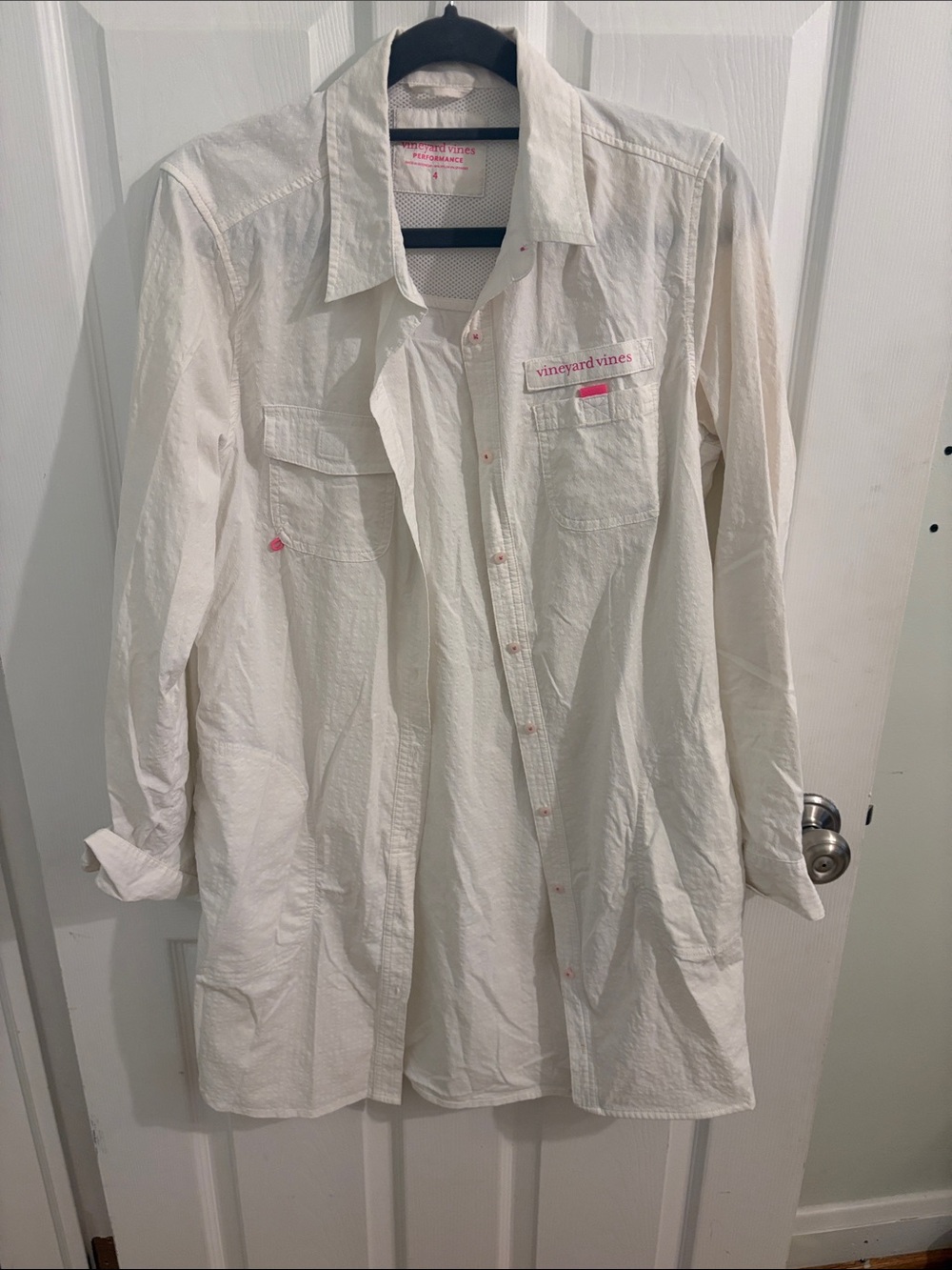 Vineyard Vines White Harbor Coverup with Pink Logo Accents